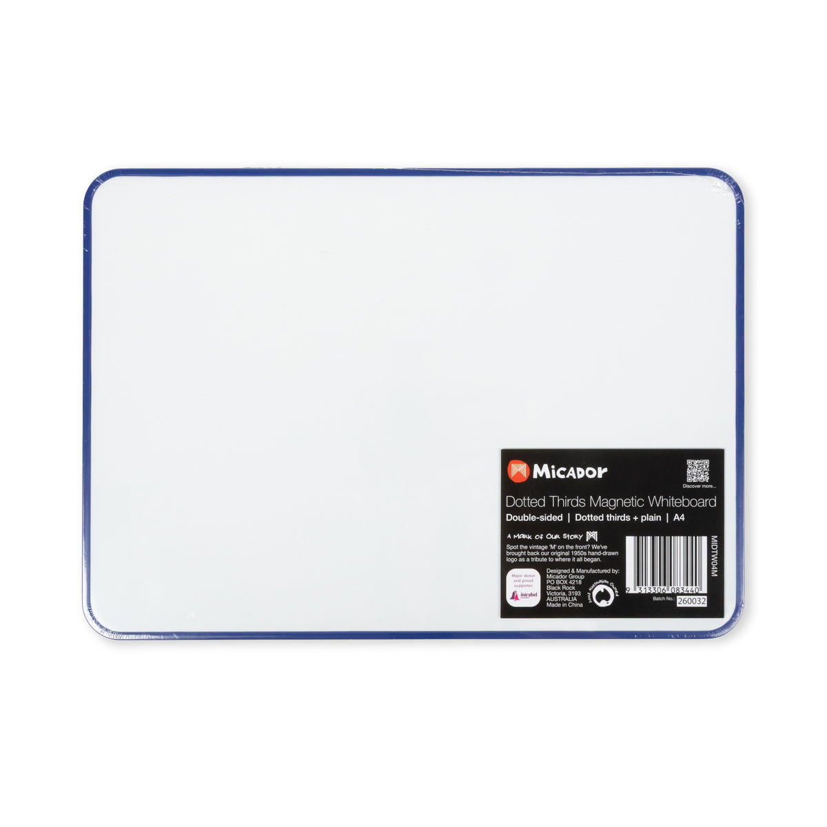 Double-sided Dotted Thirds / Plain Whiteboard, A4, Magnetic Micador
