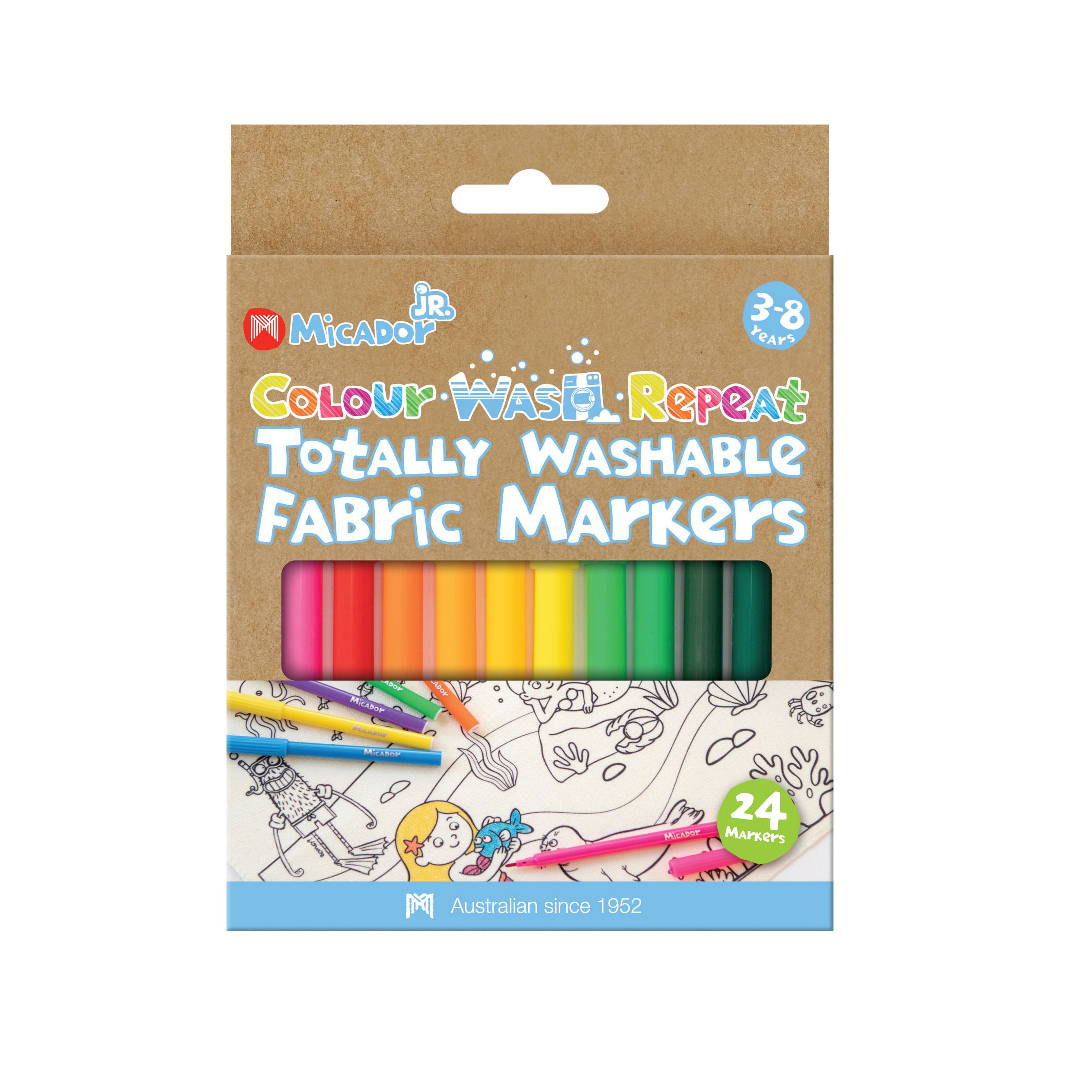 Colour Wash Repeat Totally Washable Fabric Markers, Pack 24, Micador jR.