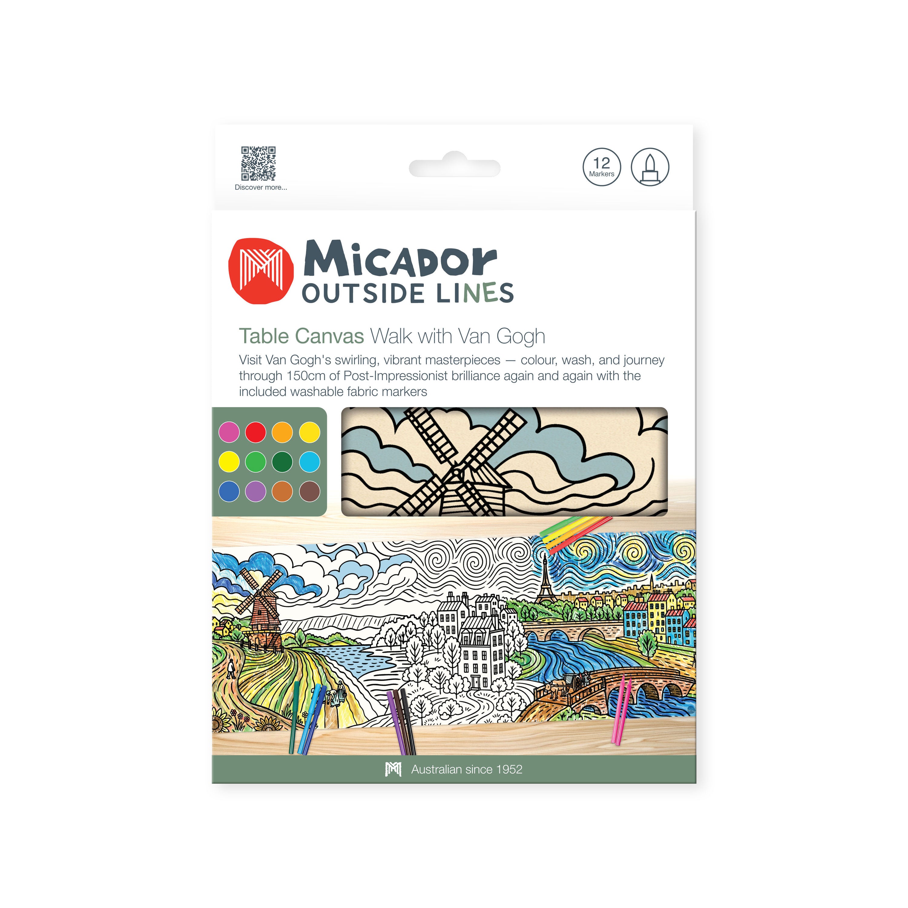 Walk with Van Gogh Table Canvas, 1500 x 450mm, Micador Outside Lines