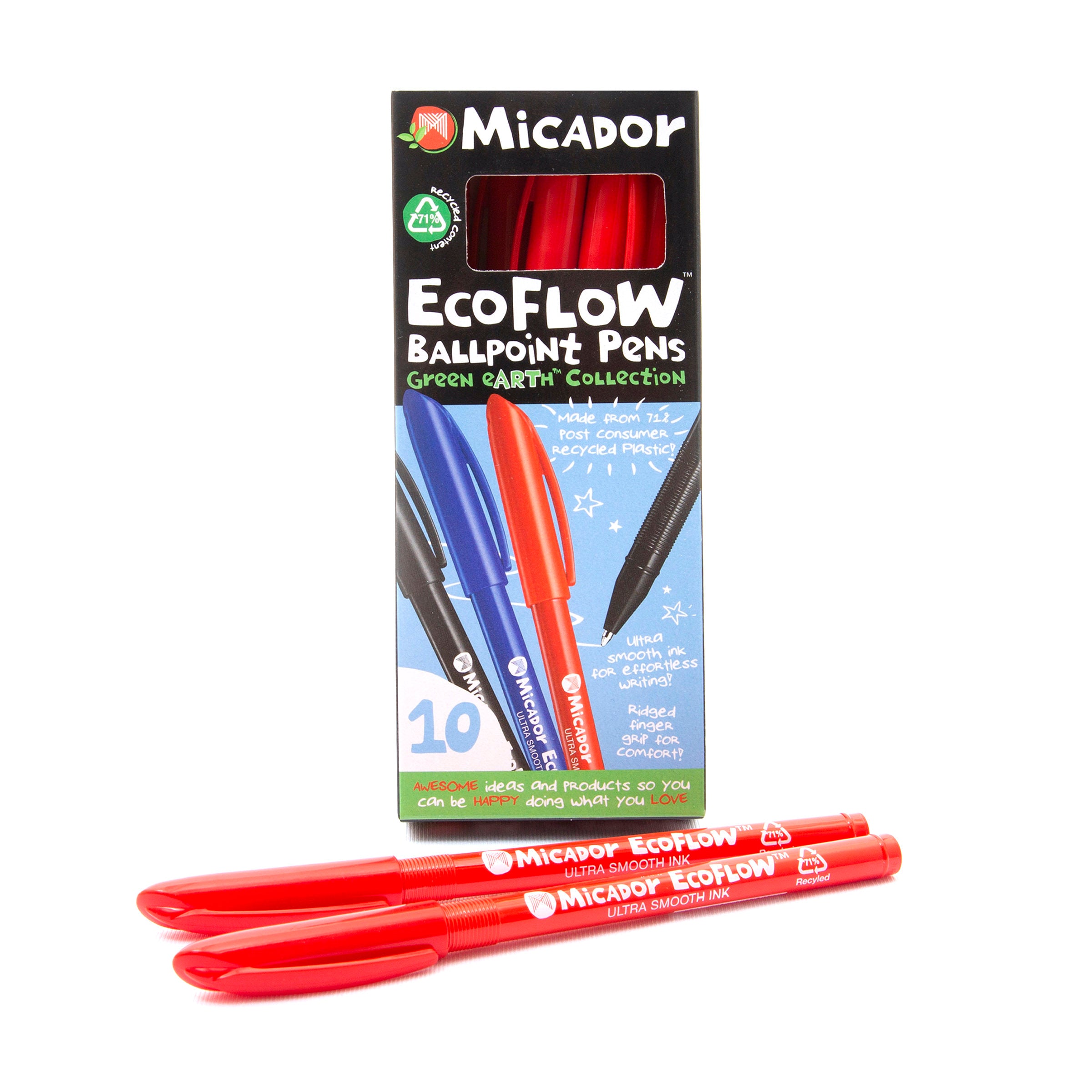 Micador Ecoflow Ballpoint Pen Red 10Pk