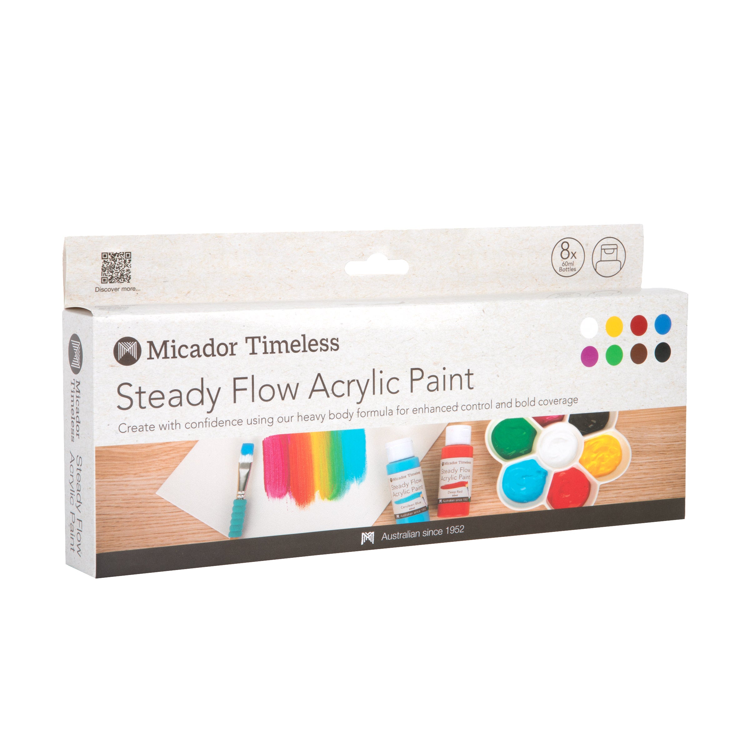 Acrylic Paint, Steady Flow, 8 x 60ml Micador Timeless
