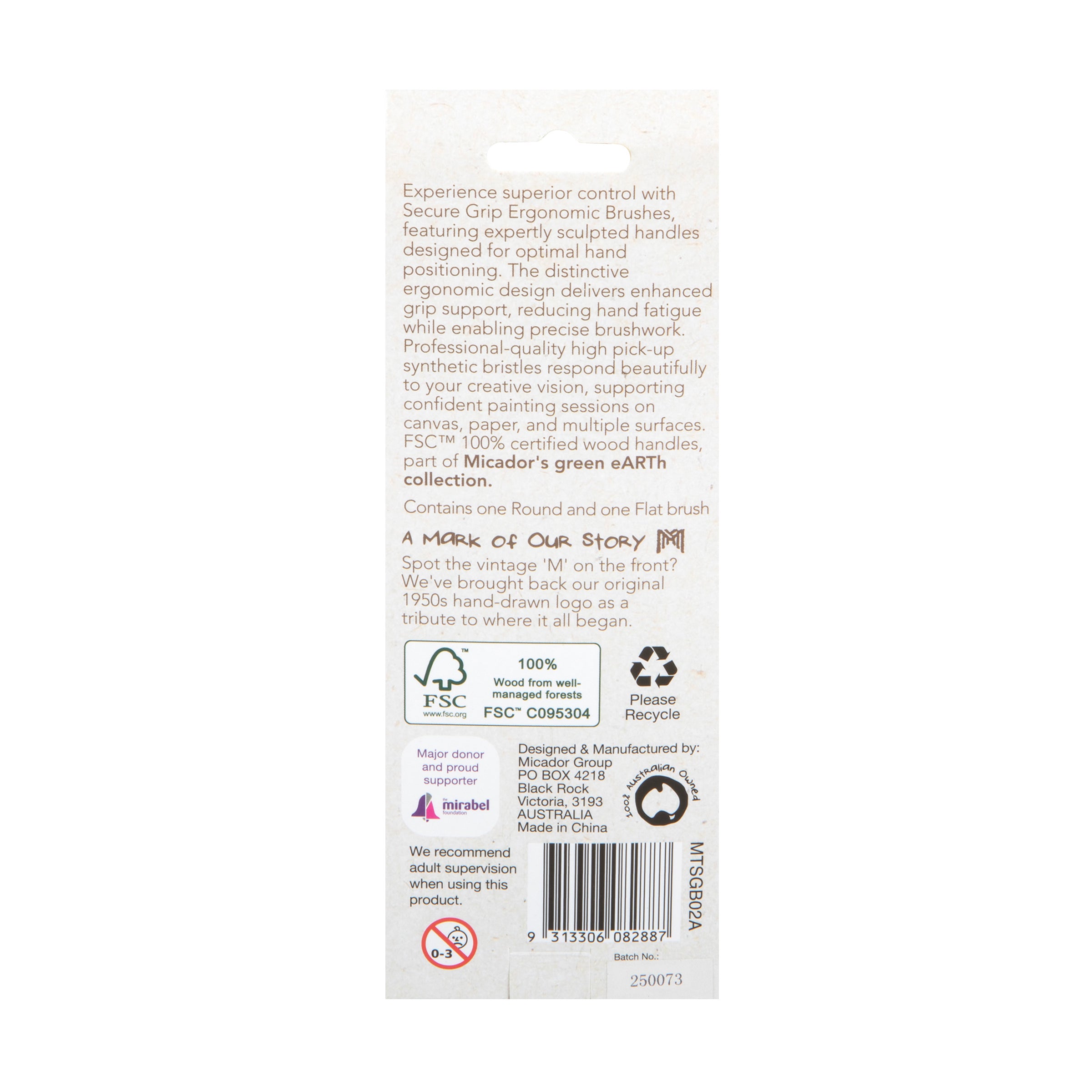 Secure Grip Ergonomic Brushes, Pack of 2, FSC 100%, Micador Timeless
