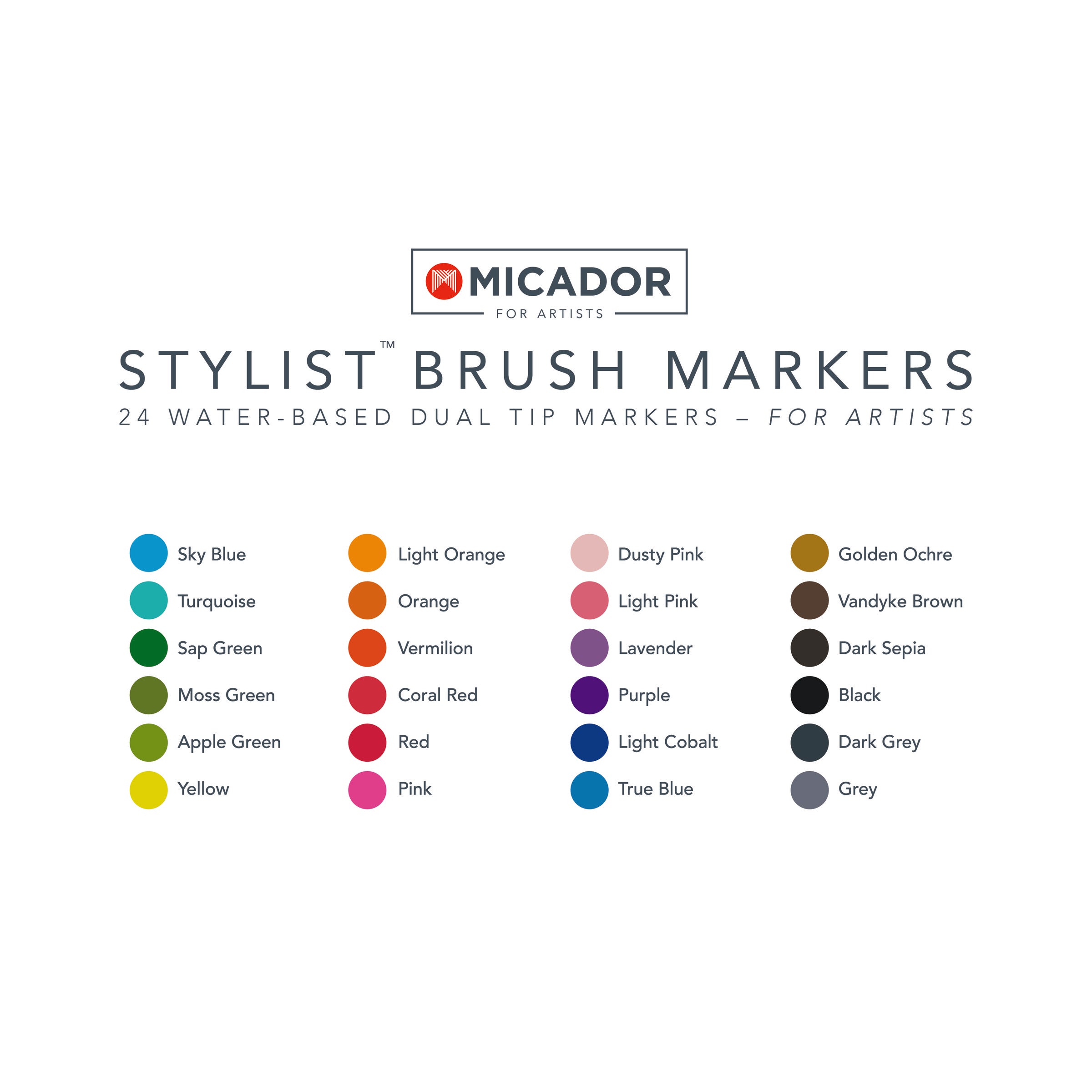Stylist Brush Markers, Box 24, Micador For Artists