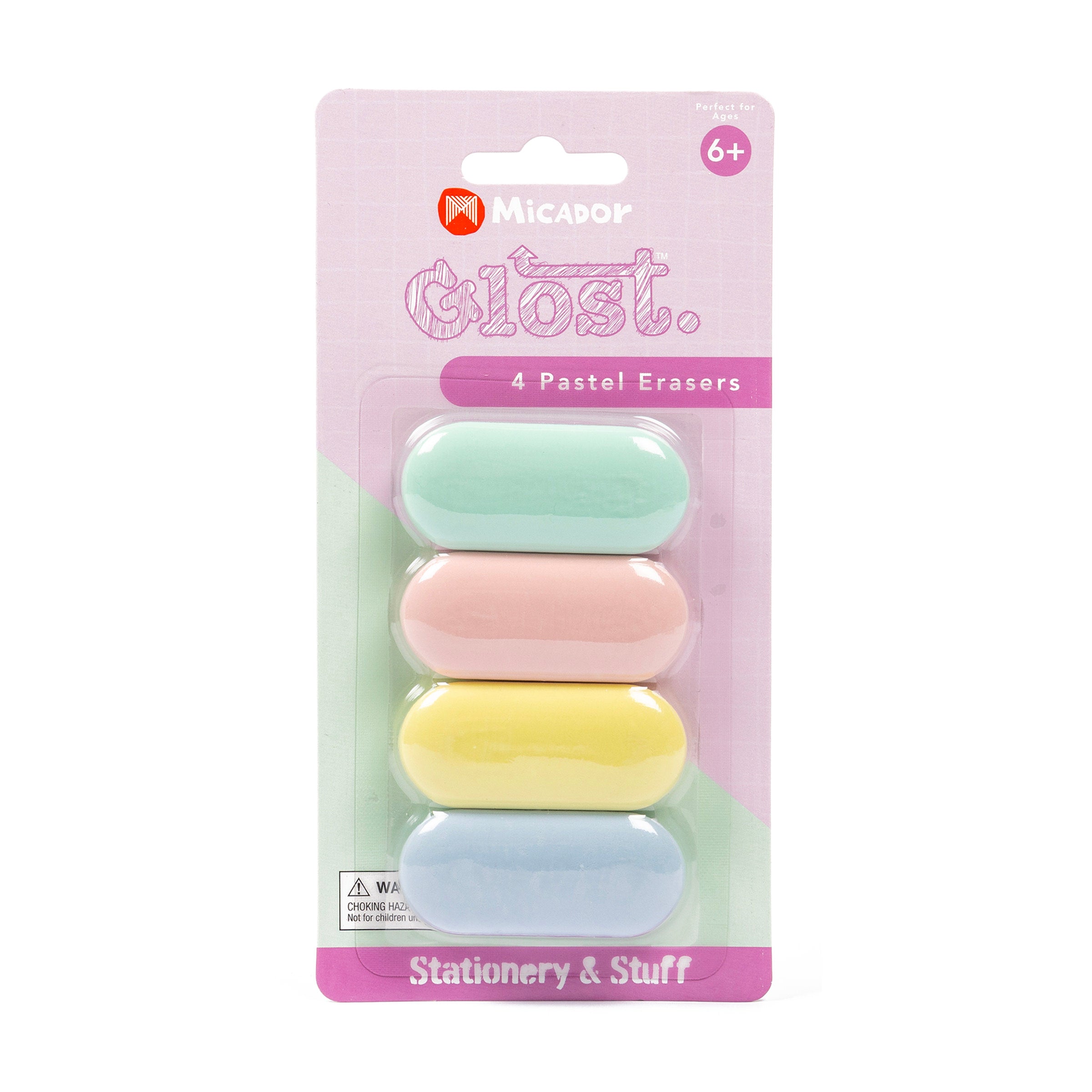 Glost Erasers Pastel 4Pk