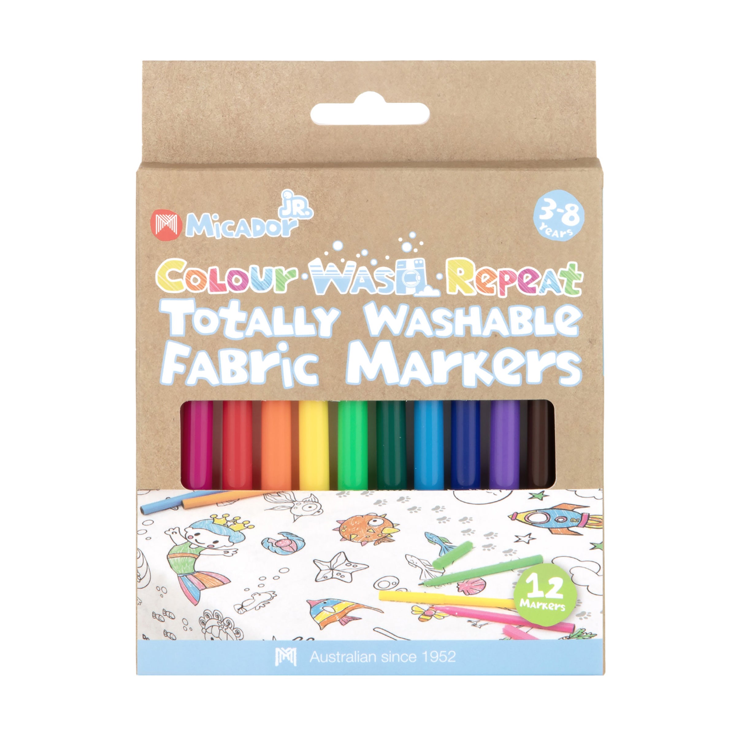 Micador Jr Colour Wash Repeat Totally Washable Fabric Markers 12Pk