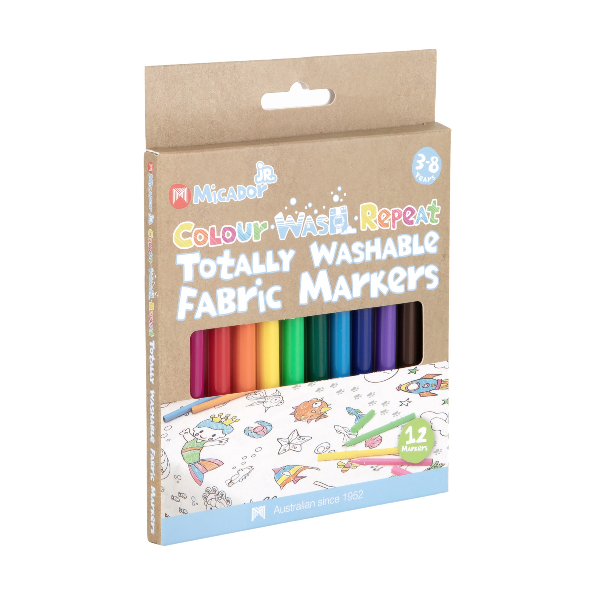 Micador Jr Colour Wash Repeat Totally Washable Fabric Markers 12Pk