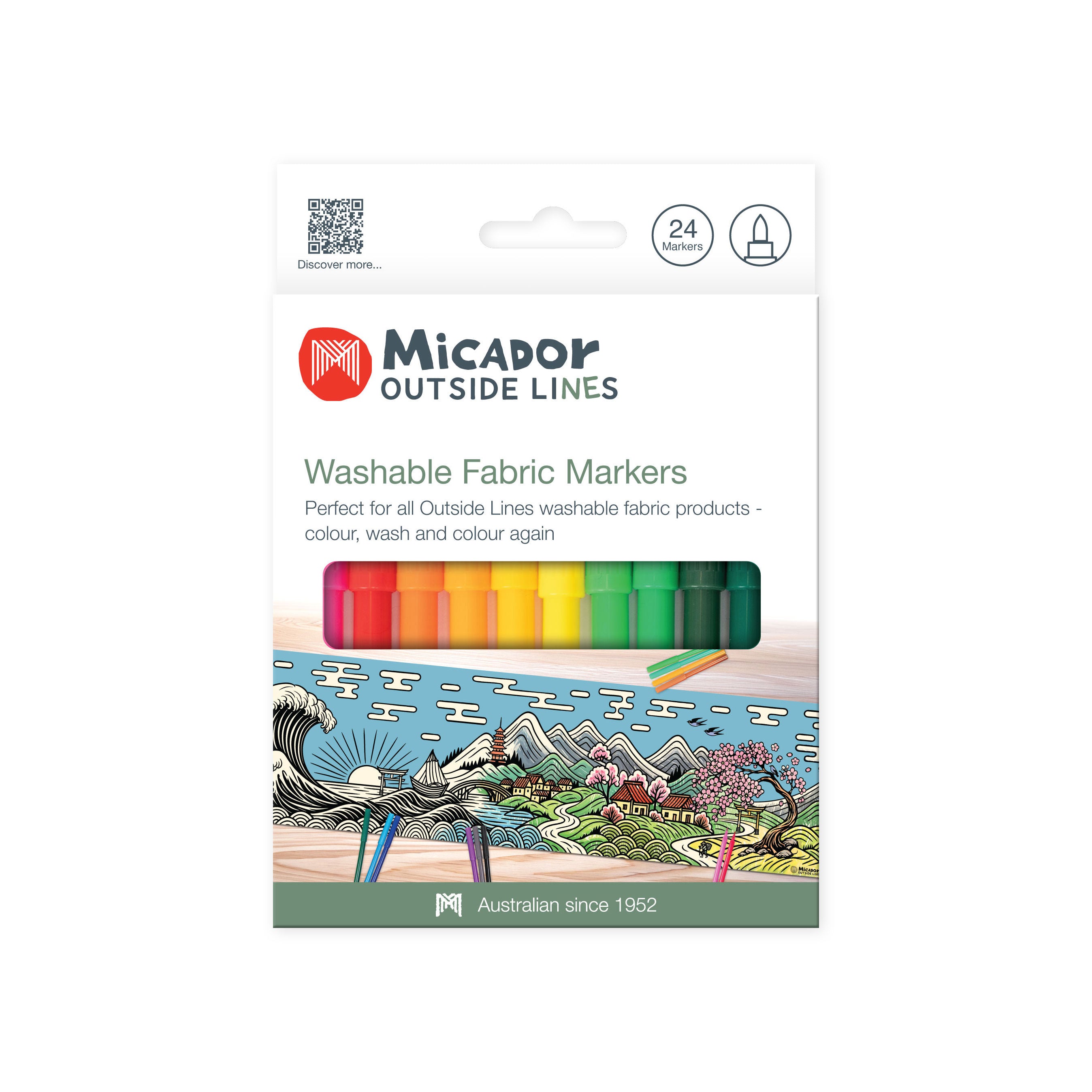 Washable Fabric Markers, Pack 24, Micador Outside Lines