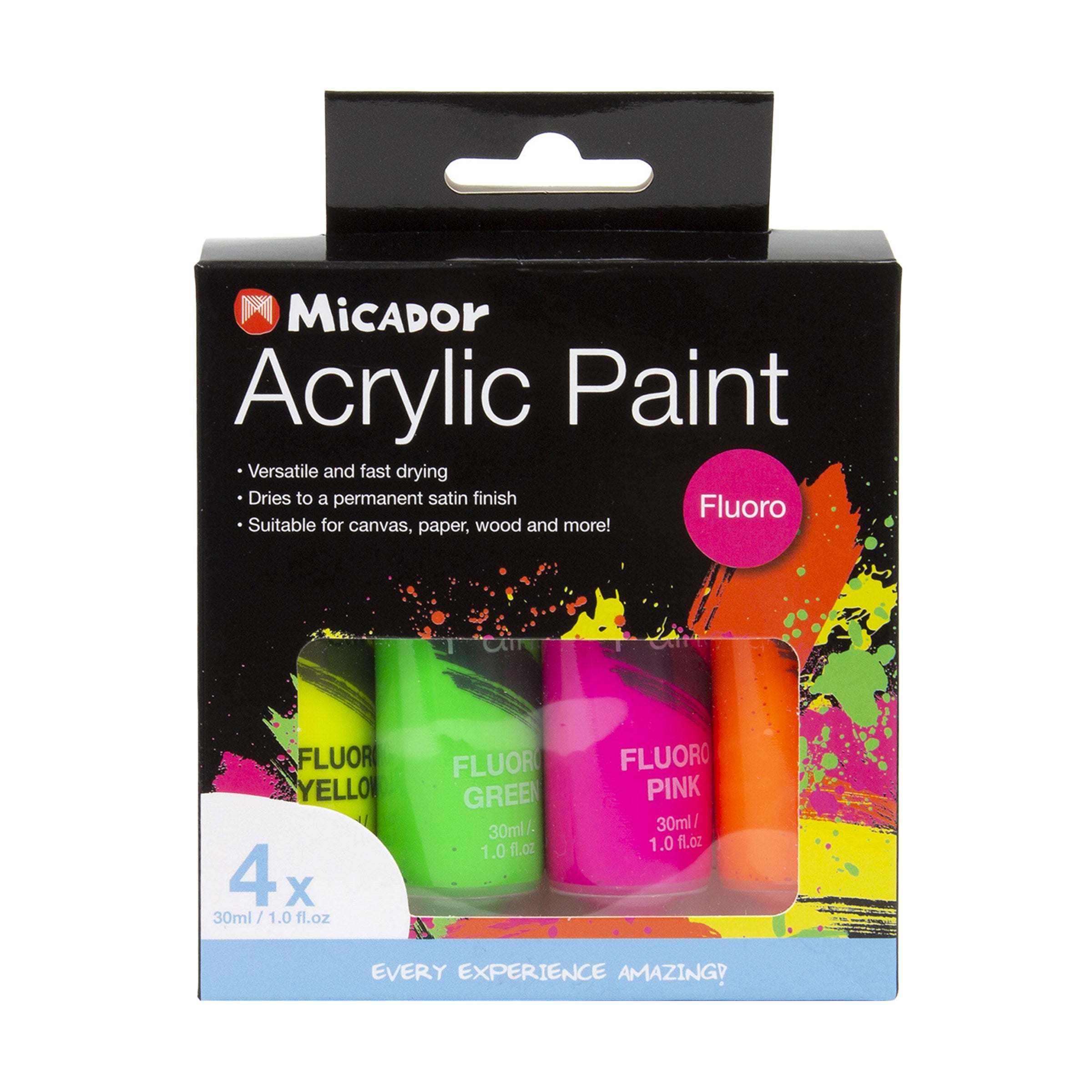 Micador Acrylic Paint Fluoro 4Pk