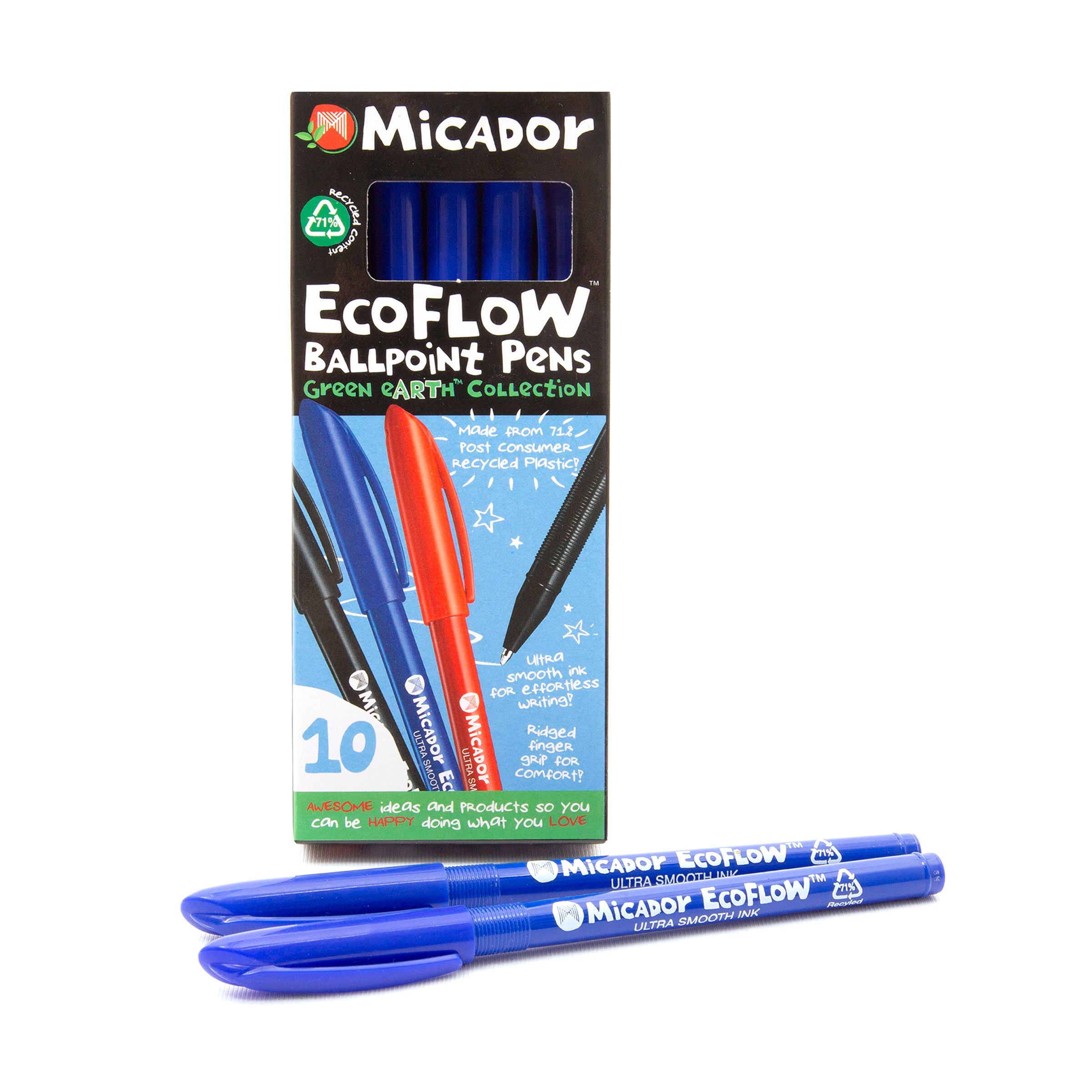 Micador Ecoflow Ballpoint Pen Blue 10Pk