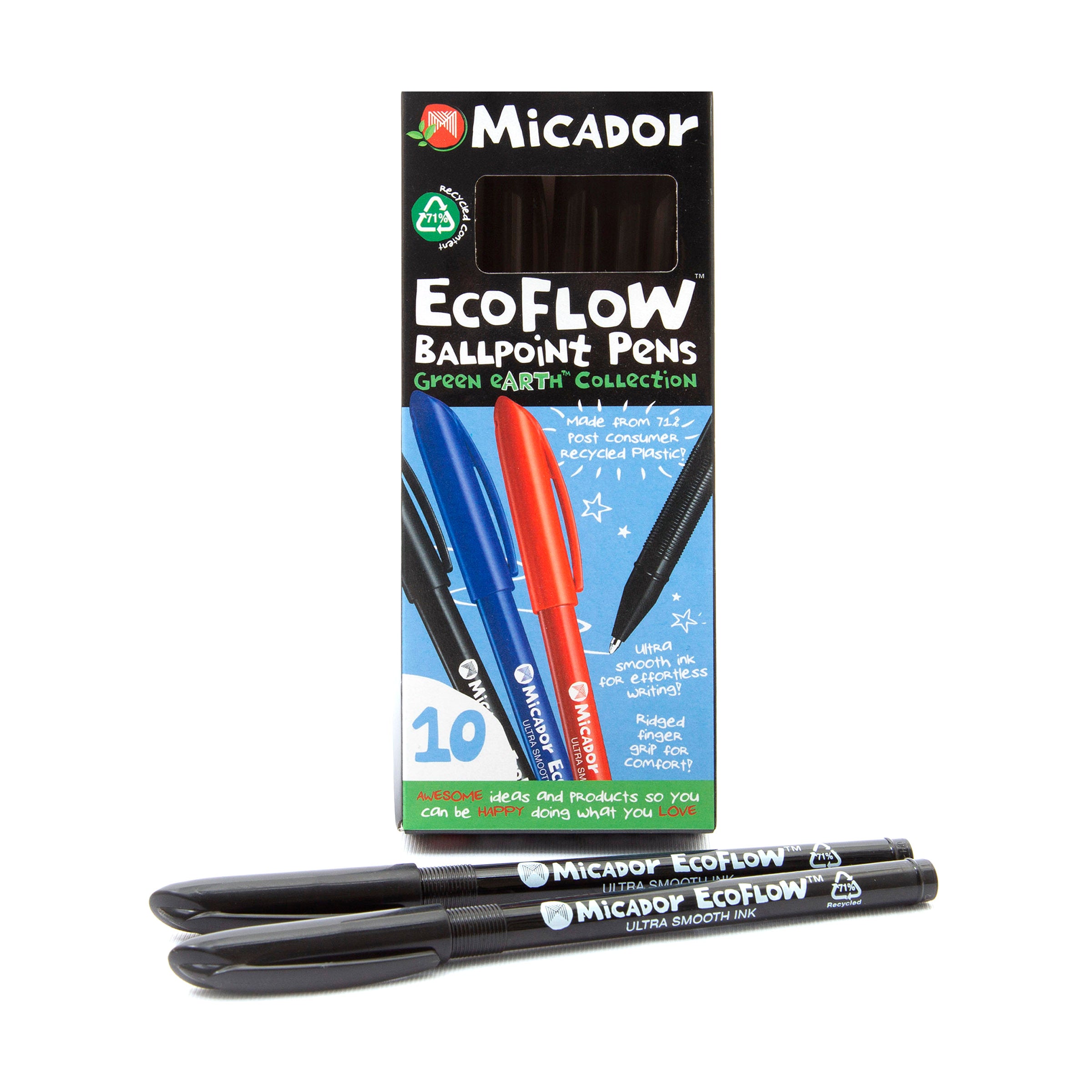 Micador Ecoflow Ballpoint Pen Black 10Pk
