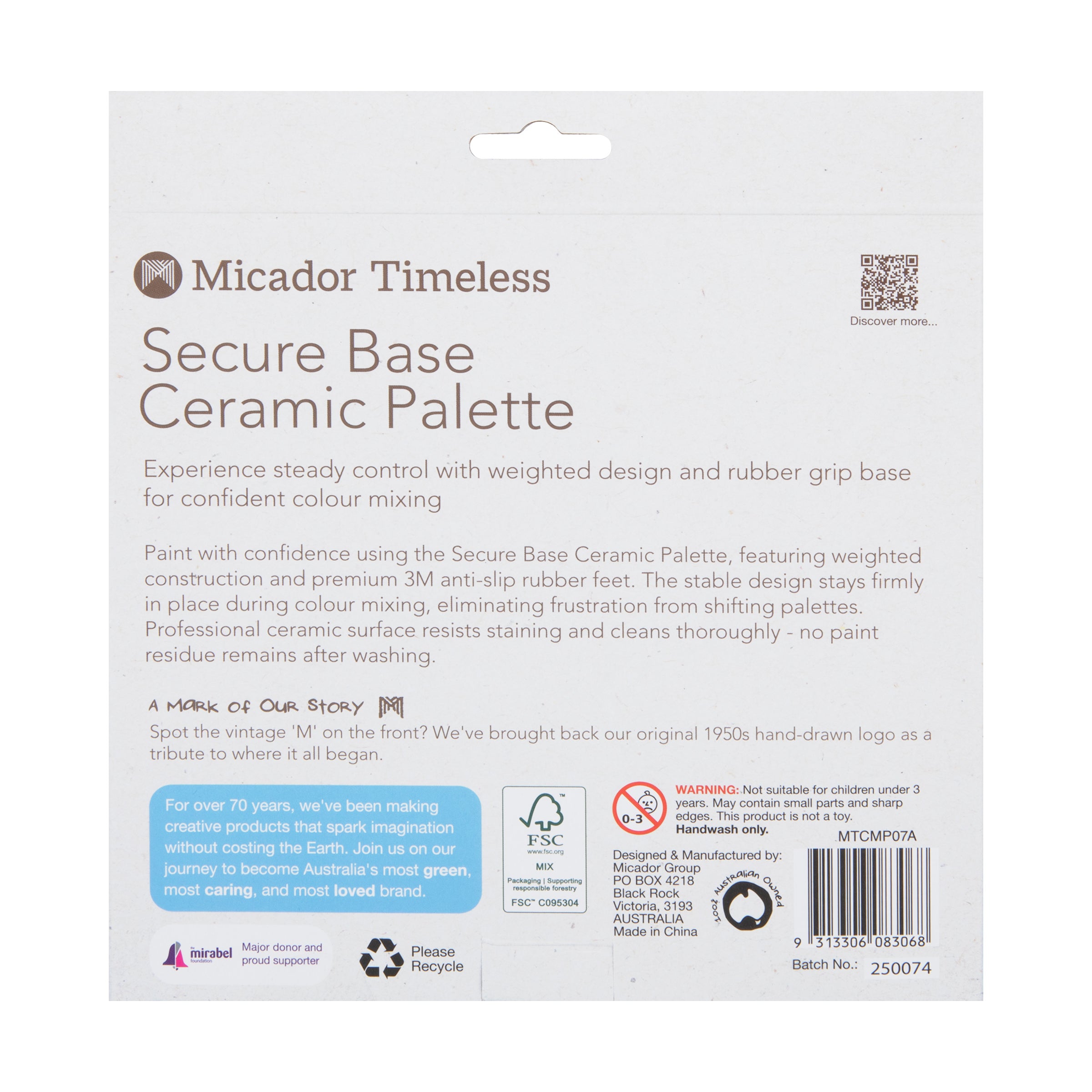 Secure Base Ceramic Mixing Palette, 7 wells, Micador Timeless